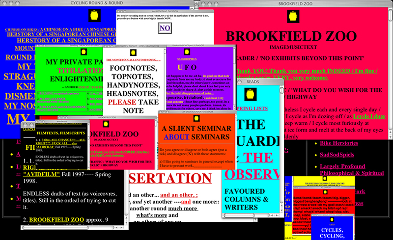1997: mY uNOFFICIAL dUMPINGGROUND. Large hypertextual click-happy site (with traps). 